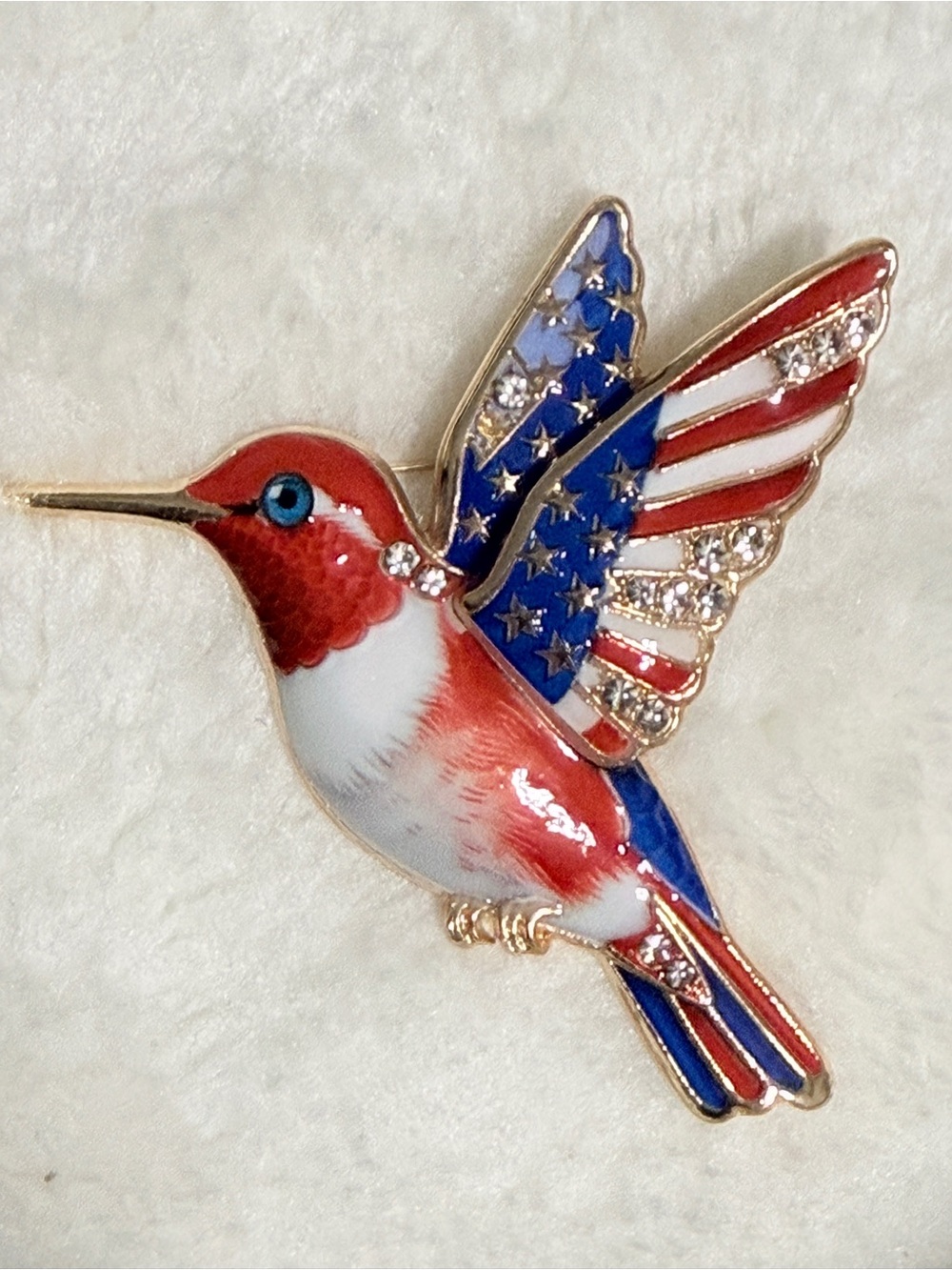 New American Flag-themed Hummingbird Brooch